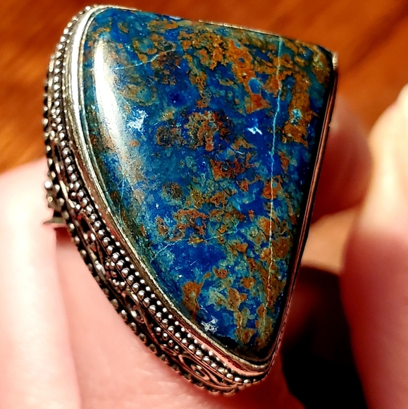 New Oversized Chrysocolla 925 Silver Ring - Picture 8 of 12